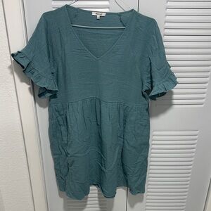 Madewell Teal Ruffle Sleeve pullover dress
